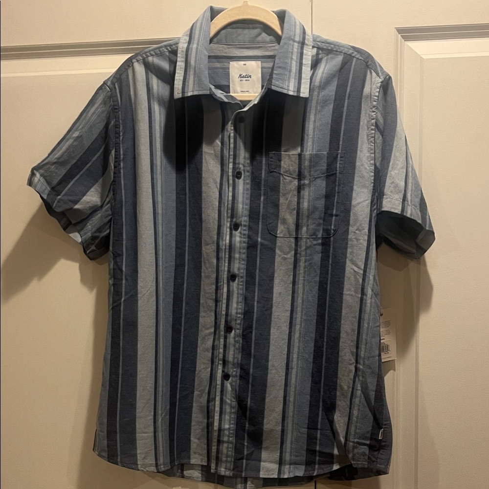 Katin Men's Navy and Gray Striped Button Down Shirt